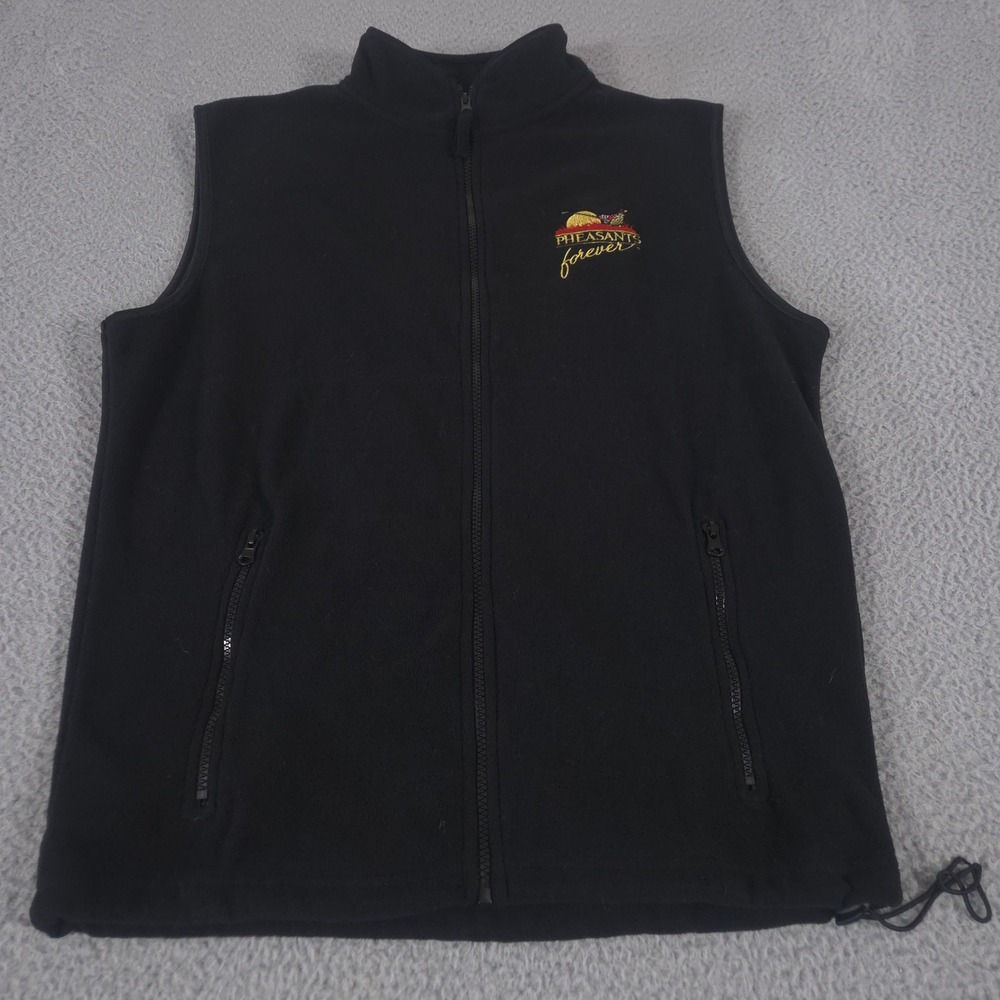 Pheasants Forever Vest Mens Medium Black Fleece Full Zip Hunting Outdoors Logo